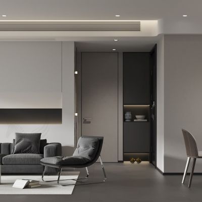 现代客餐厅，餐桌椅组合，沙发茶几组合，玄关，鞋柜，酒柜