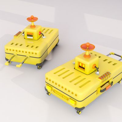 现代潮玩行李箱人偶美陈摆件3D卡通