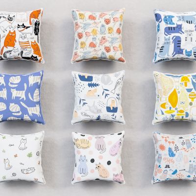 现代家居棉麻抱枕美陈摆件3D卡通