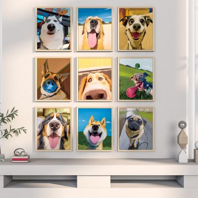 现代北欧小狗表情插画装饰画美陈