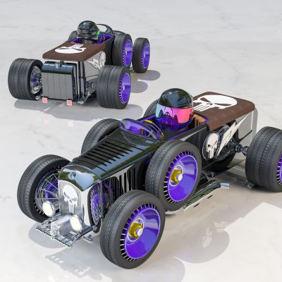 现代潮玩骷髅复古赛车跑车美陈摆件