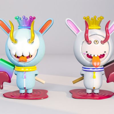 现代潮玩人偶美陈摆件3D卡通