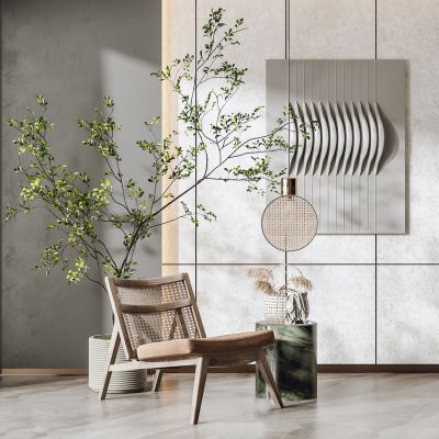 侘寂休闲椅 单椅 吊灯 植物