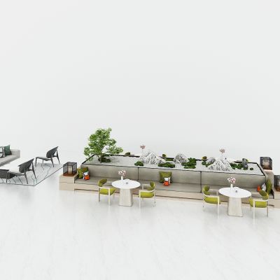 现代休闲沙发椅，售楼处大厅卡座，卡座沙发椅，卡座景观台，景观池，洽谈桌椅