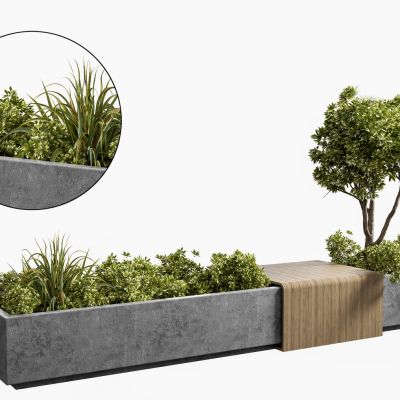 现代盆栽 花坛 花钵 公园座椅