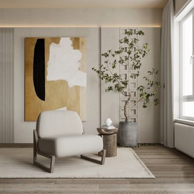 侘寂单人沙发 挂画 盆栽