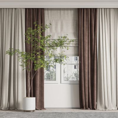 现代窗帘 盆栽