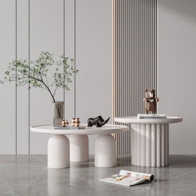 侘寂白色子母茶几