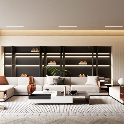 现在风格得客厅  沙发   茶几