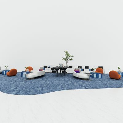 现代售楼处洽谈区，休息区，图书馆阅读区，休闲沙发椅，异形休闲桌，沙发茶几