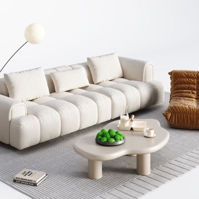 奶油风白色多人沙发