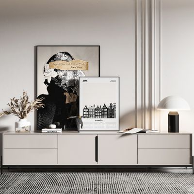现代电视柜 边柜 饰品 摆件 花瓶 台灯 装饰画