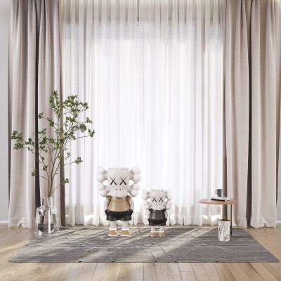 现代窗帘 摆件 盆栽 茶几