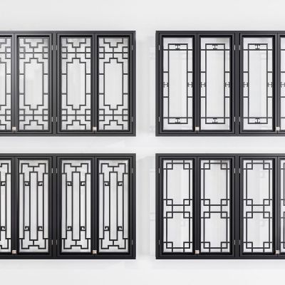 中式窗户组合 平开窗 玻璃窗 窗户