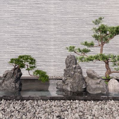室外景观假山迎客松水池