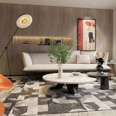 现代沙发组合  茶几  饰品  灯具