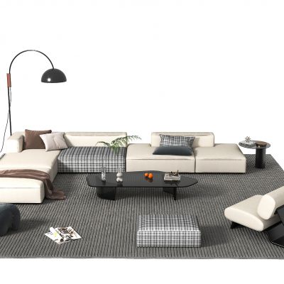 现代客厅，沙发茶几组合，工艺品摆件