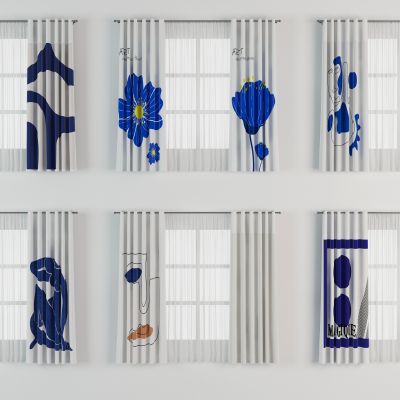 现代极简风北欧克莱因蓝窗帘