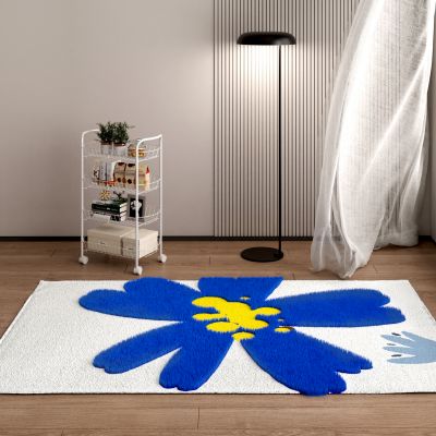 现代克莱因蓝毛绒方形地毯