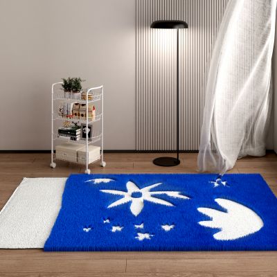 现代克莱因蓝毛绒方形地毯