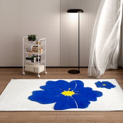 现代克莱因蓝毛绒方形地毯