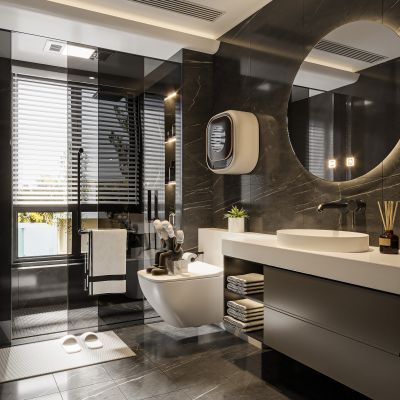 现代卫生间,现代时尚卫生间,卫生间隔断,卫生间想要干湿分离，浴室柜，花洒，马桶