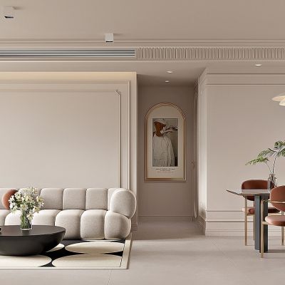 现代法式客餐厅，沙发茶几组合，餐桌椅组合