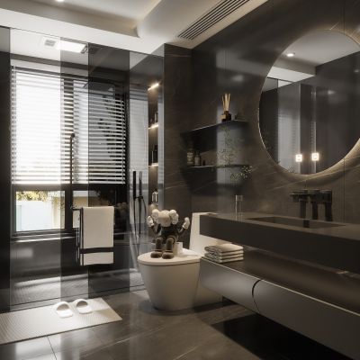 现代卫生间,现代时尚卫生间,卫生间隔断,卫生间想要干湿分离，浴室柜，花洒，马桶