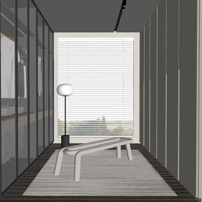 现代衣帽间，衣柜，休闲凳