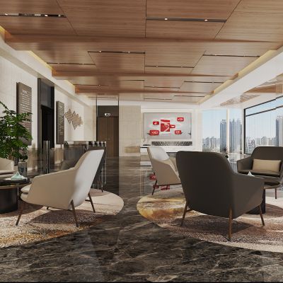 工商银行大厅，休闲桌椅组合，前台，闸机门禁机