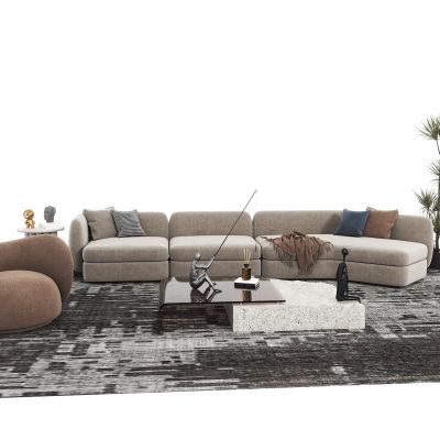 现代沙发茶几组合，休闲椅，茶几，植物，摆件