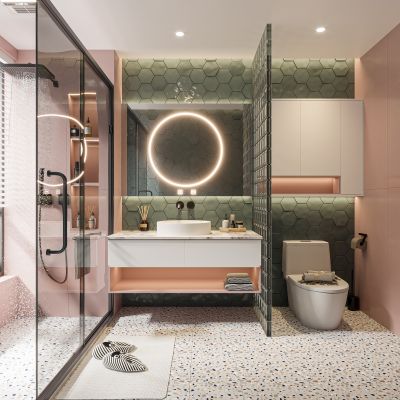 现代卫生间,卫生间隔断,卫生间想要干湿分离,浴室柜,玻璃砖隔断,现代马桶