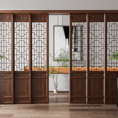 新中式实木推拉门