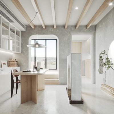 侘寂风书房,书桌椅,休闲椅