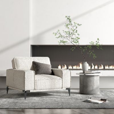 现代单人沙发 边几 摆件 花瓶