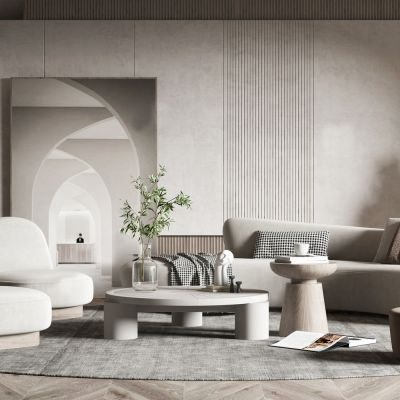 现代家居客厅 沙发茶几组合 弧形沙发 凳子 茶几