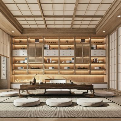 日式茶室 茶桌椅 茶室柜 屏风 隔断