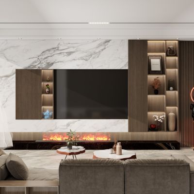 轻奢风暖色系客厅电视墙