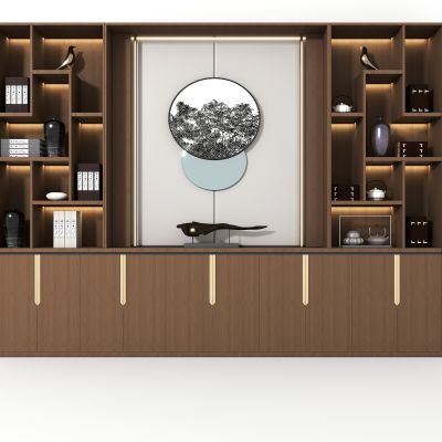 新中式茶叶柜，书，茶壶，中式摆件，装饰画