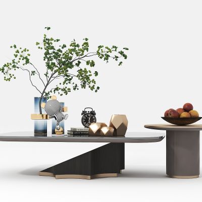 现代茶几组合，玻璃盆栽，工艺品摆件，果盆