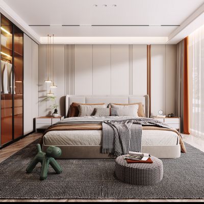 现代卧室，轻奢卧室，卧室