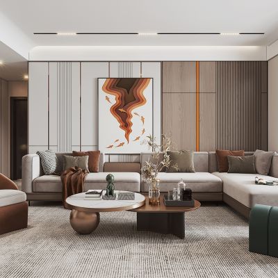 现代，客厅餐厅，沙发，餐桌 ，电视柜 ，酒柜，吊灯，装饰画