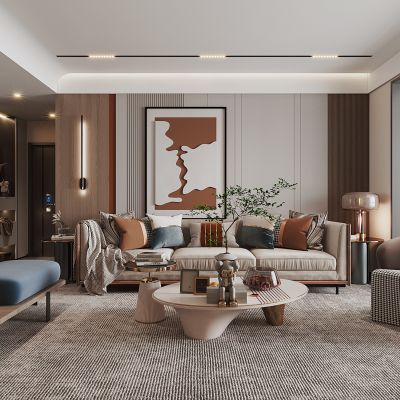 现代，客厅餐厅，沙发，餐桌 ，电视柜 ，酒柜，吊灯，装饰画