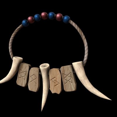 项链，兽牙项链，狼牙项链，兽牙吊坠，萨满巫师，玩具雕塑摆件，陈设，摆件组合