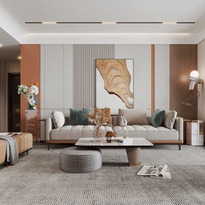 现代，客厅餐厅，沙发，餐桌 ，电视柜 ，酒柜，吊灯，装饰画