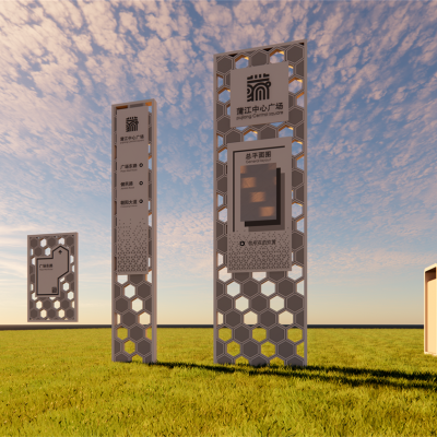 现代 几何科技感 导视牌 标识牌 垃圾桶