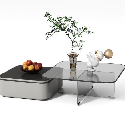 现代茶几组合，植物，果盆，工艺品摆件