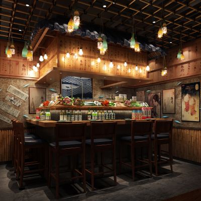 日式居酒屋，吧台，铁板烧3D模型