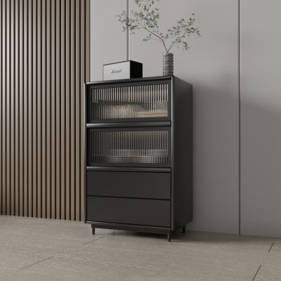 北欧客厅电视边柜玻璃储物柜翻门斗柜现代简约多层收纳书柜杂志柜