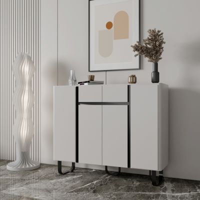 实木餐边柜 岩板马鞍皮极简侘寂风玄关柜轻奢奶油风客厅沙发边柜